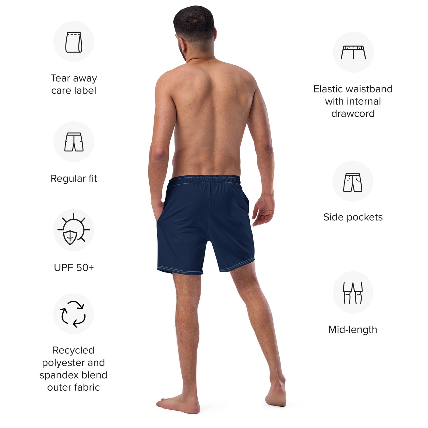 HydroWave: Gills and Water Men's Navy Swim Trunks