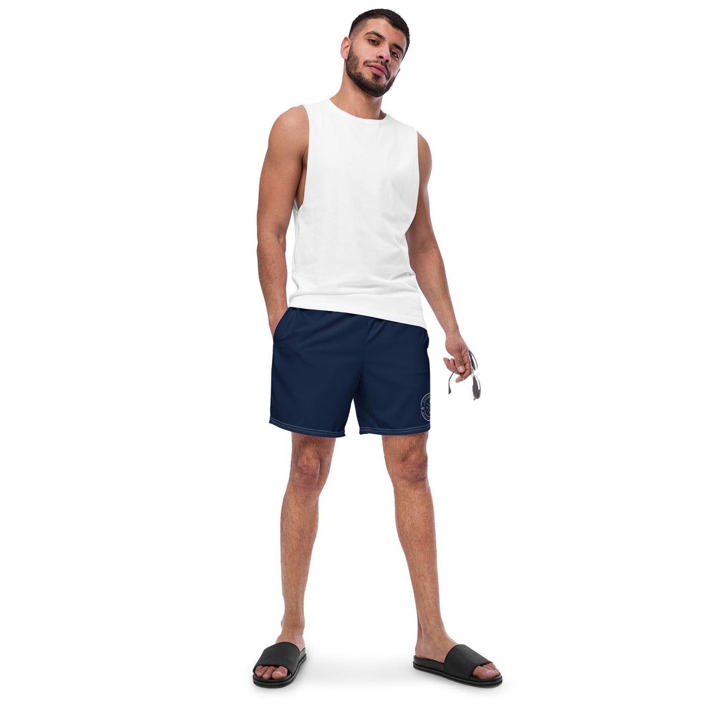 HydroWave: Gills and Water Men's Navy Swim Trunks