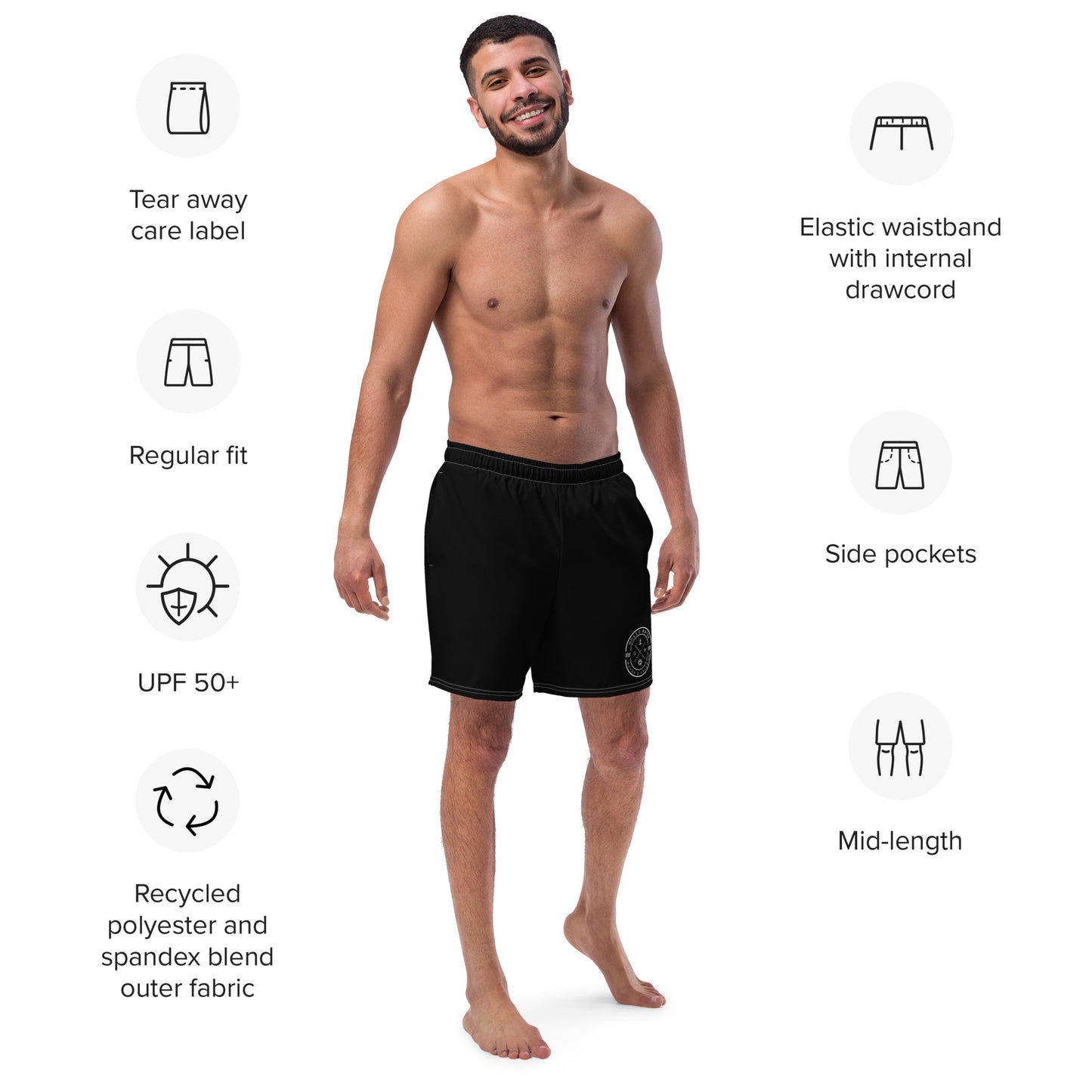 HydroWave: Gills and Water Men's Black Swim Trunks