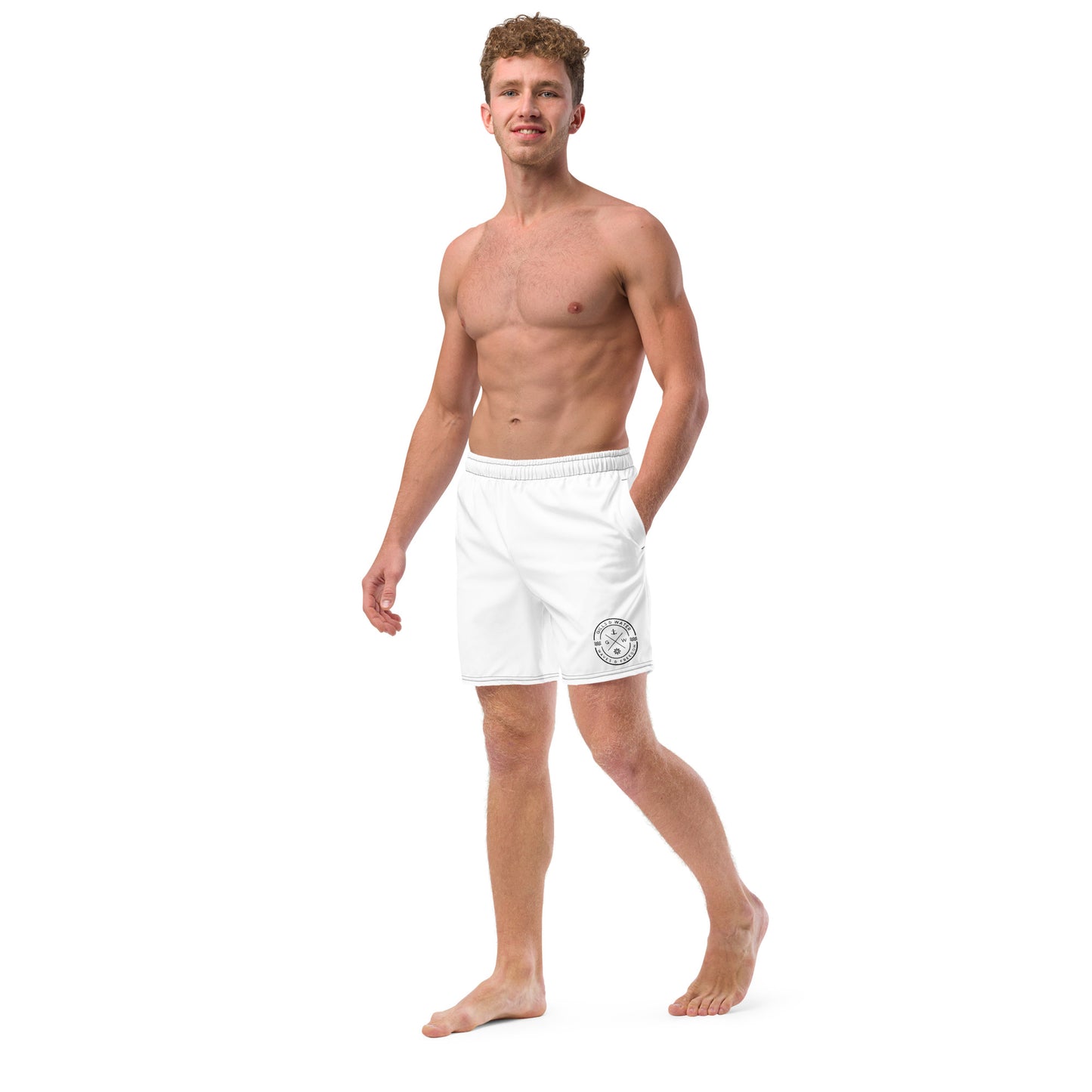 HydroWave: Gills and Water Men's White Swim Trunks