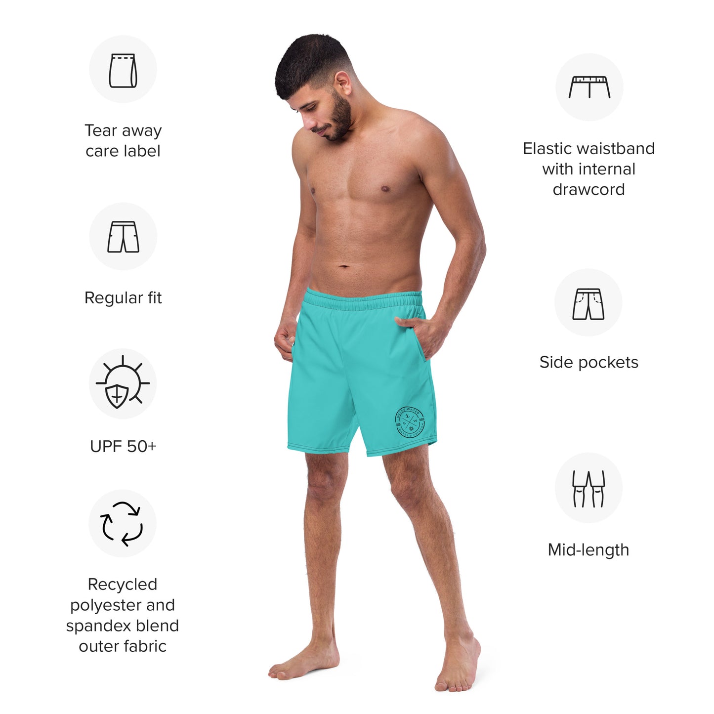 HydroWave: Gills and Water Men's Turquoise Swim Trunks