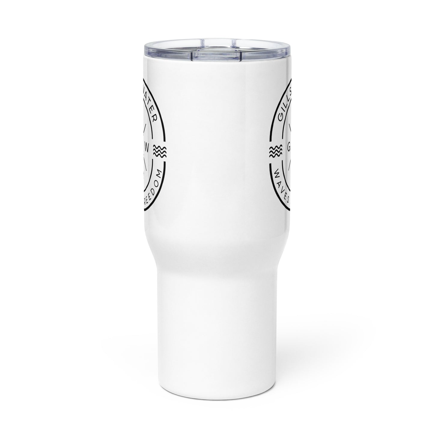 White Travel mug with a handle