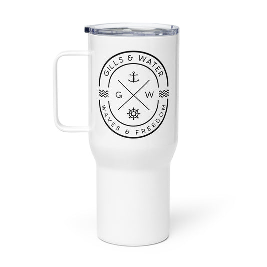 White Travel mug with a handle